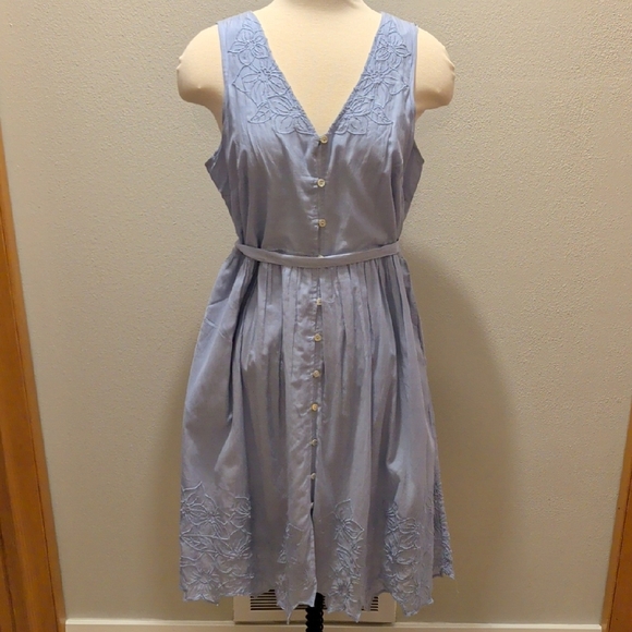 Embroidered Blue Sleeveless Dress - Picture 1 of 7